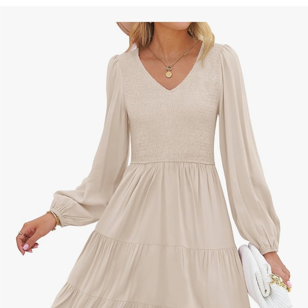 Elegant Cream Long Sleeve Dress